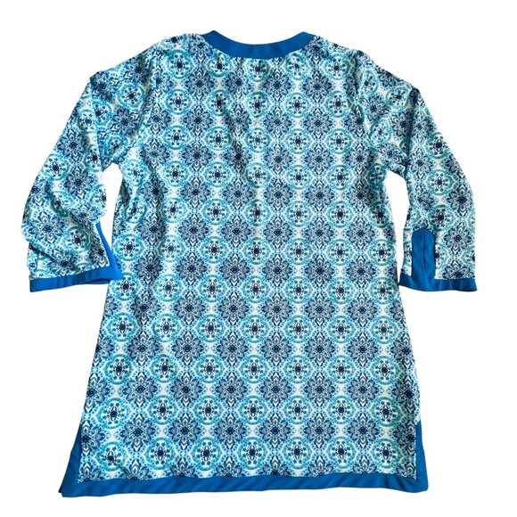 Aqua Et Sol Tunic Swim Cover Up Womens Medium Blue Tile Print UPF 50 Beach Pool - Picture 2 of 9
